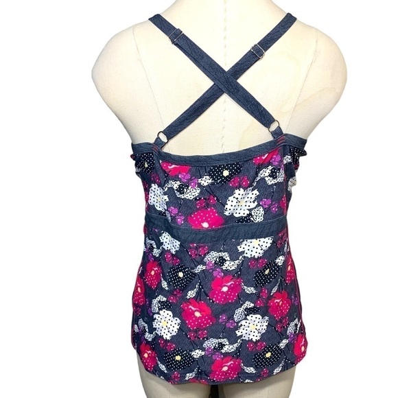 ILE Moorea Gray Floral Tankini Feminine Bathing Swim Top Built In Bra  Sz XL - Picture 3 of 15